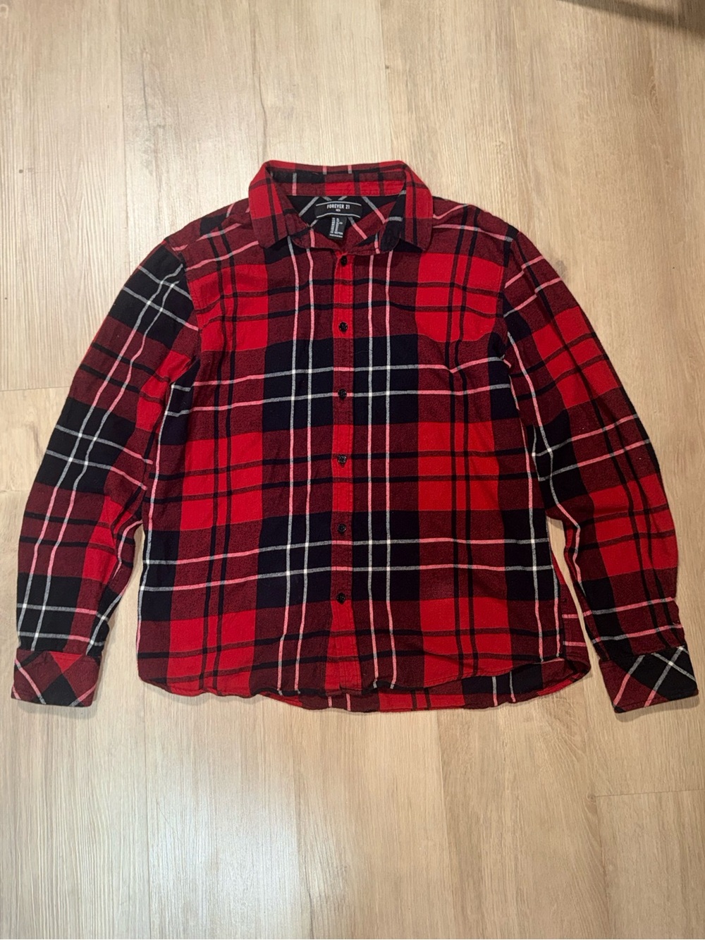 Forever 21 Red and Black Plaid Button-Down Shirt